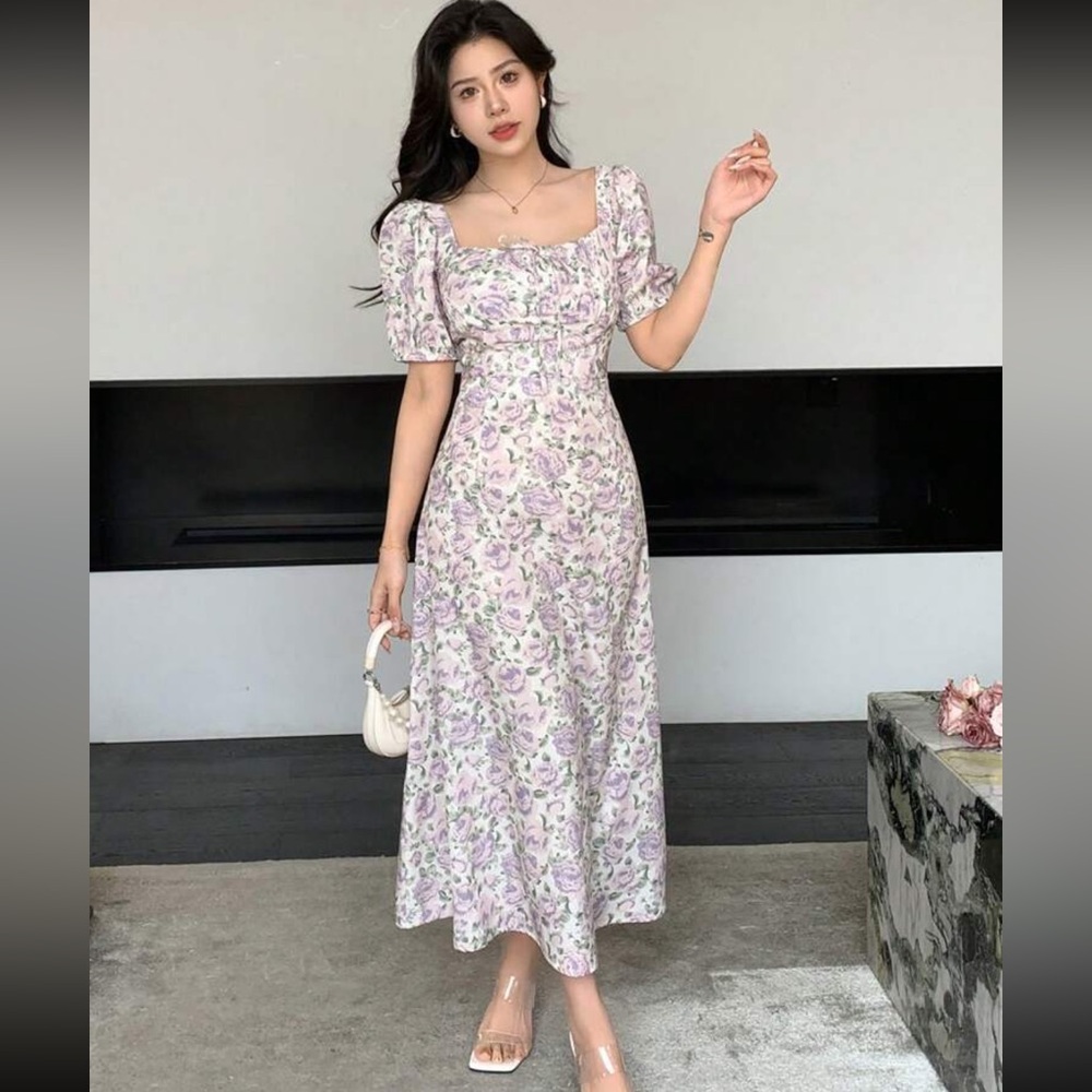 SHEIN Lavender Floral Midi Dress